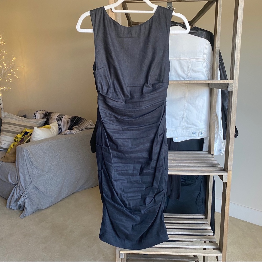 Nicole Miller Artelier linen ruched black dress